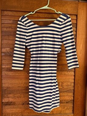 Billabong Navy and White Striped Long Sleeve Dress